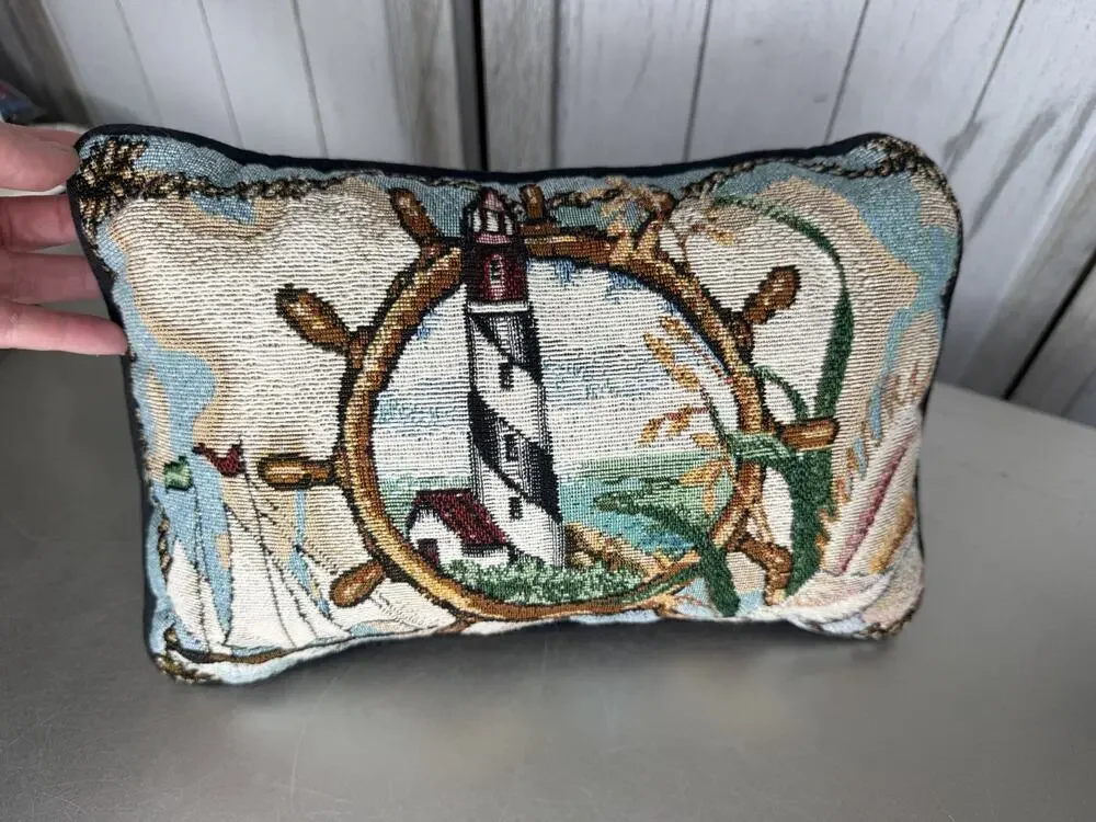 Sailing Lighthouse Tapestry Mini Pillow Boats Birds Nautical Decor